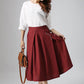 wine red skirt casual linen skirt woman midi skirt custom made (814)
