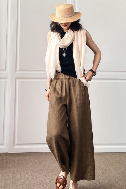 Women Cotton Linen Loose Wide Leg Pants 3496
