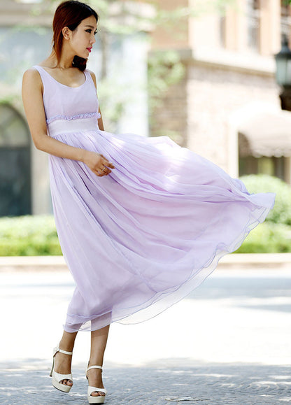 Lavender Chiffon Maxi Dress - Sleeveless Lined Bridesmaid | Xiaolizi 1027