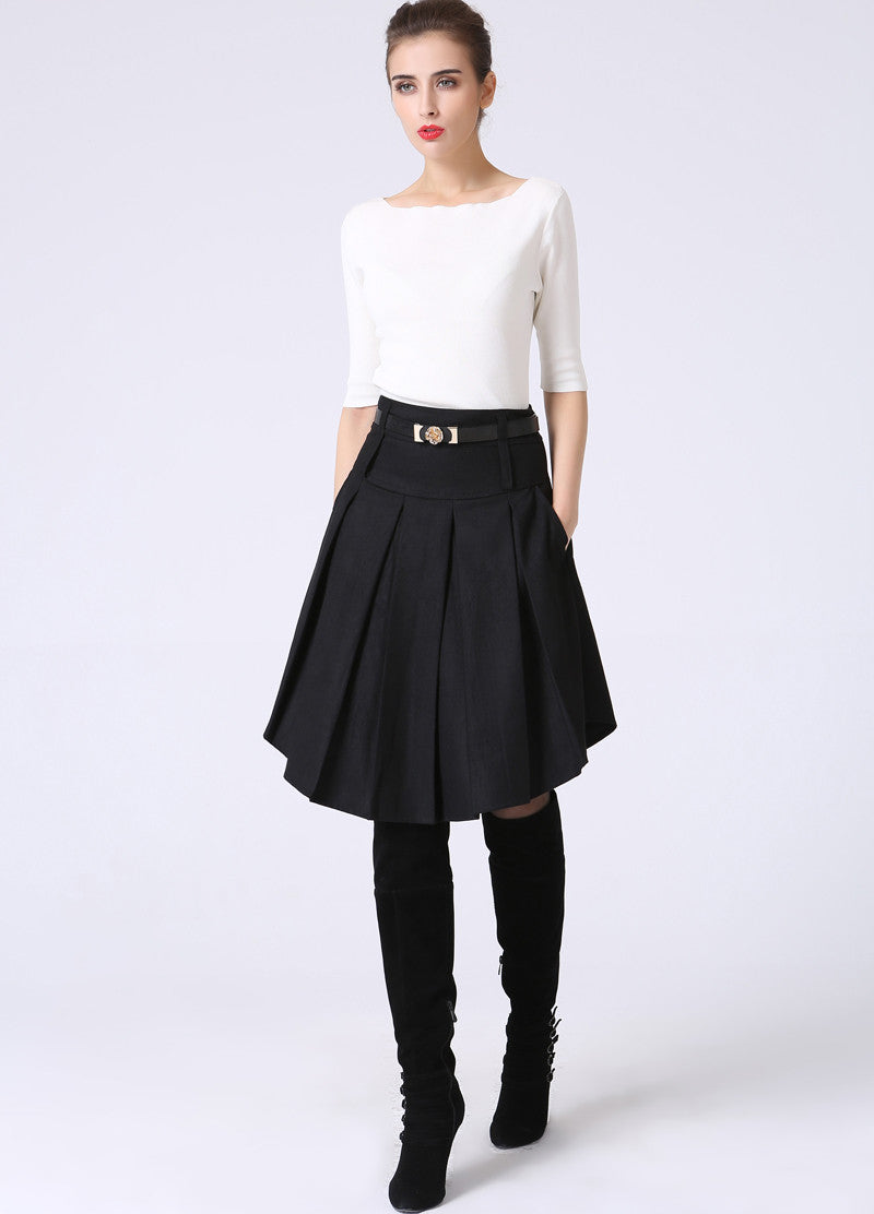 Knee-Length Asymmetrical wool pleated Skirt 1068# – XiaoLizi