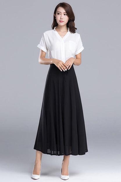 White Summer Midi A Line Pleated Chiffon Skirt 2900