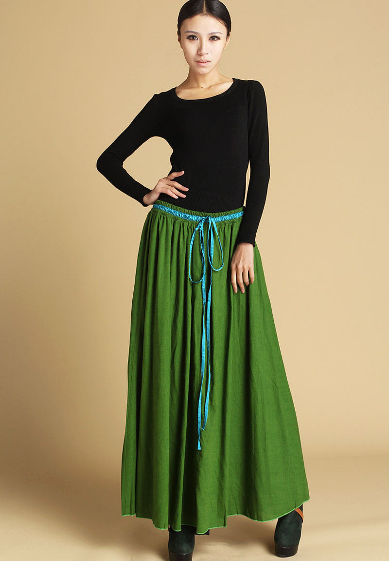 long green skirt - women skirts maxi linen skirt - Custom made 0464#