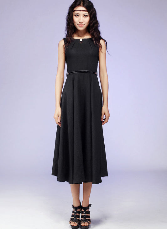 50S sleeveless swing little black dress 0561#