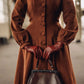 Dark Brown Long Lantern Sleeve Hooded Wool Coat Women 3255
