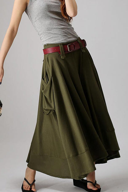 Olive green chiffon maxi skirt Clearance