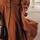 Dark Brown Long Lantern Sleeve Hooded Wool Coat Women 3255