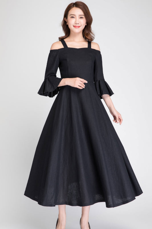 linen maxi dress, off shoulder dress, summer dress, party dress, evening dress 1892