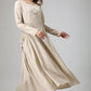 Two large pockets dress cream linen dress maxi dress long dress (889)