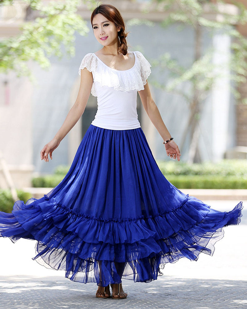 Ruffle Trim Tiered Skirt Elegant Elastic Waist Layered Skirt - Temu