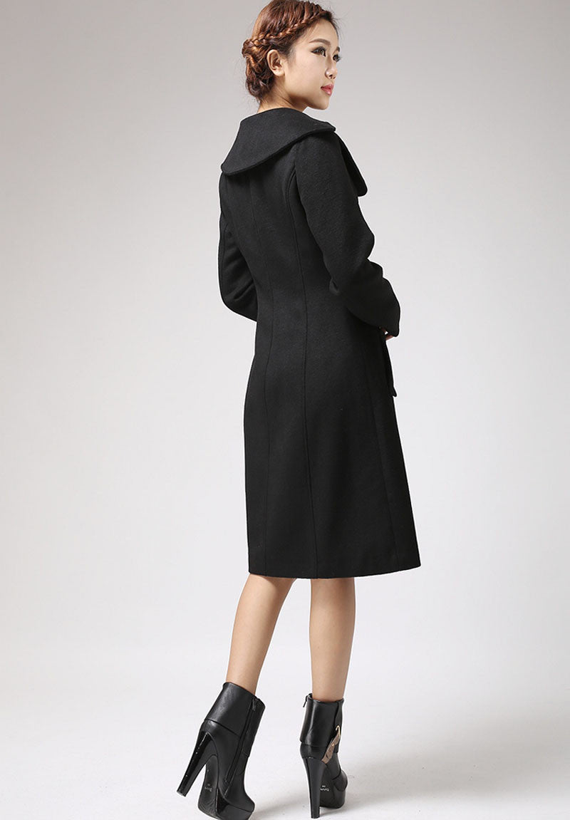 Black jacket winter wool coat cashmere coat long sleeve coat 712#