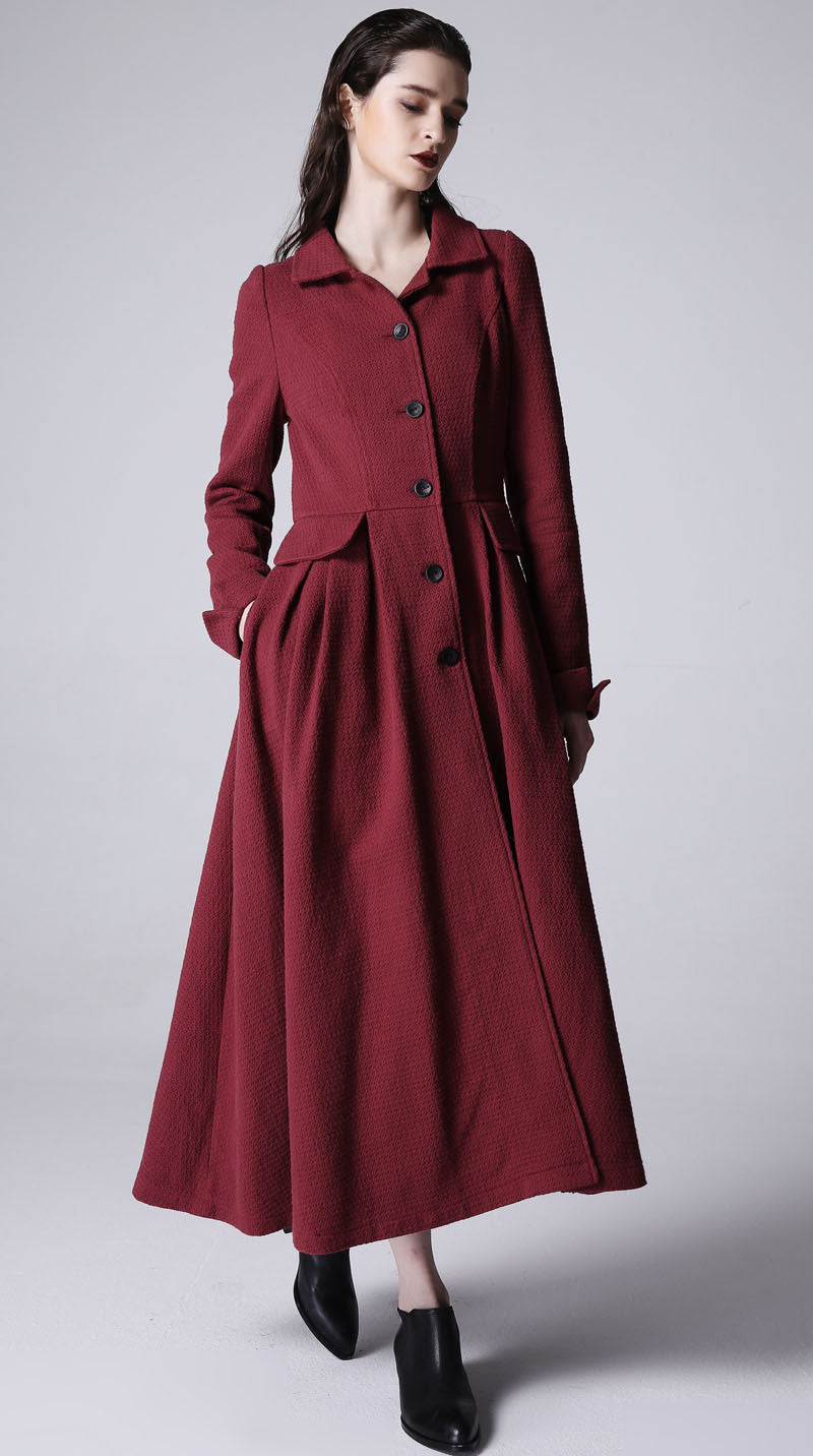 Long jacket wine red linen jacket women jacket (1169)