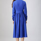Blue dress woman Linen dress custom made long dress with pleated detail 798#