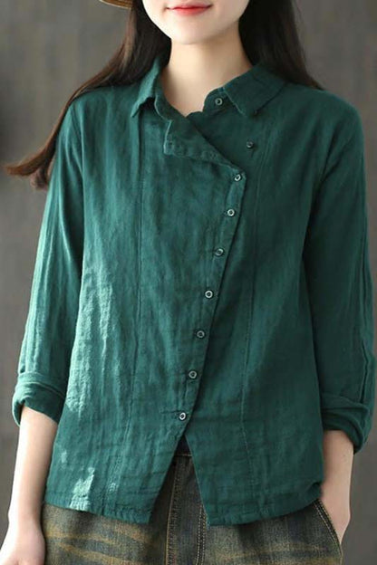 Vintage Cotton Linen button front Long Sleeve Shirt 1900053