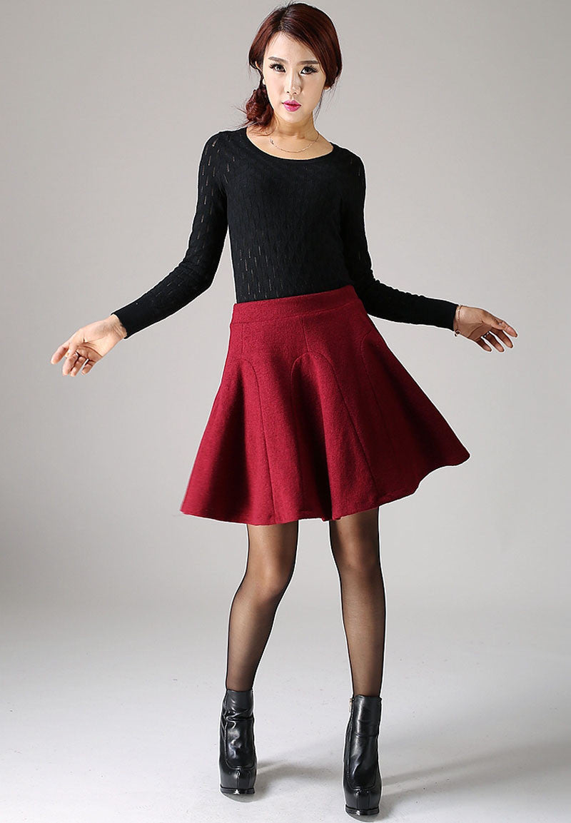 Red skirt mini skirt wool skirt winter skirt 1098