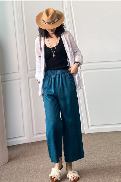 Women Cotton Linen Loose Wide Leg Pants 3496