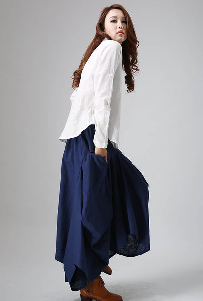 Blue Linen Maxi Skirt - Layered Irregular Hem | Xiaolizi 824