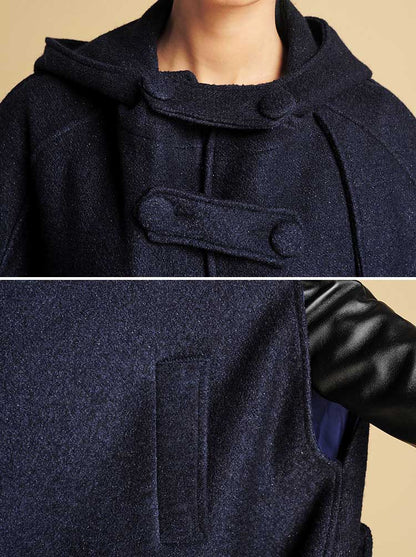 Handmade Wool Cape in Navy – Women’s Oversized Hooded Coat 0391