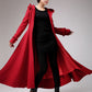 Red long  fit and flare hooded wool coat  0702#