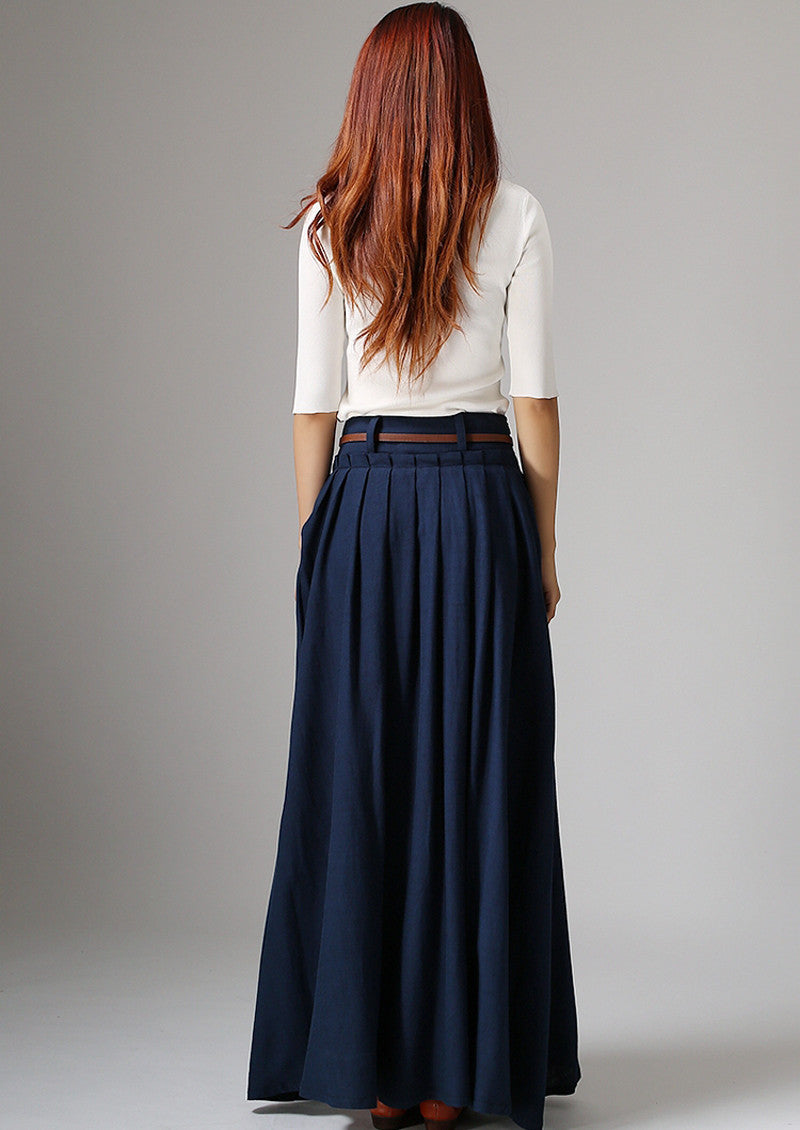 Classic pleated maxi linen Skirt 1046#