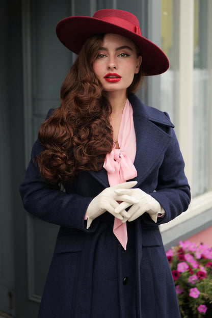 Handmade Navy Blue Wool Coat – Long Single-Breasted Winter Overcoat with Belt | Xiaolizi 3911