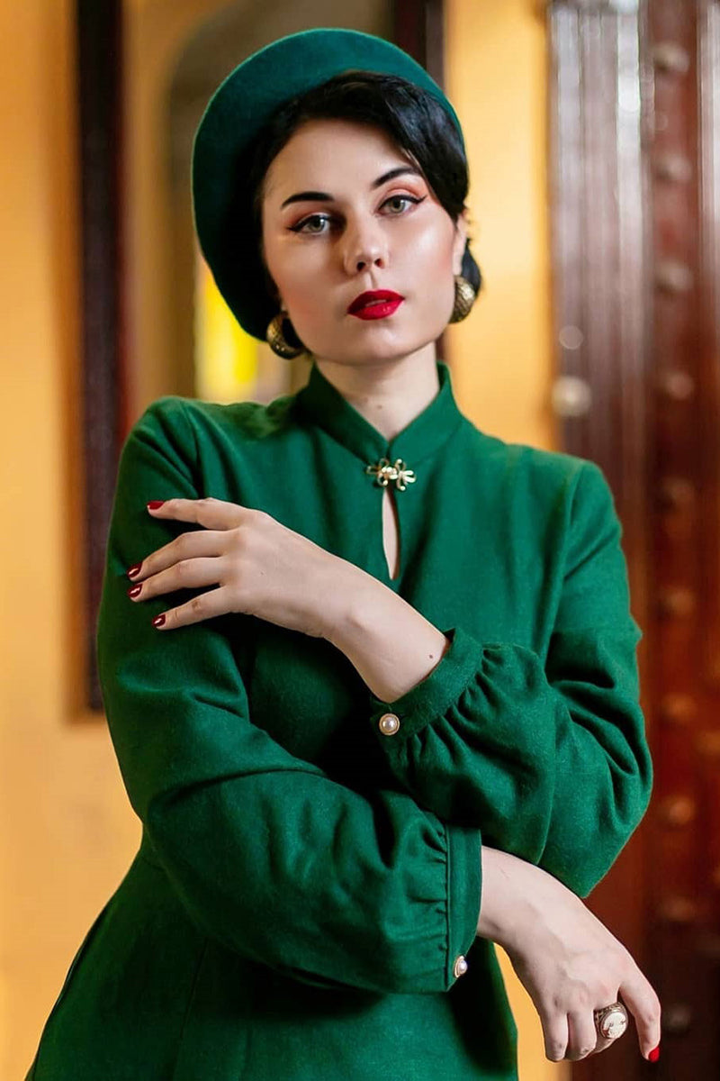 Vintage Inspired Green Midi Wool Dress 3385