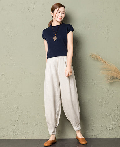 Rust Red Linen Cotton Wide Leg Pants - Back Elastic Waist Comfort 2607