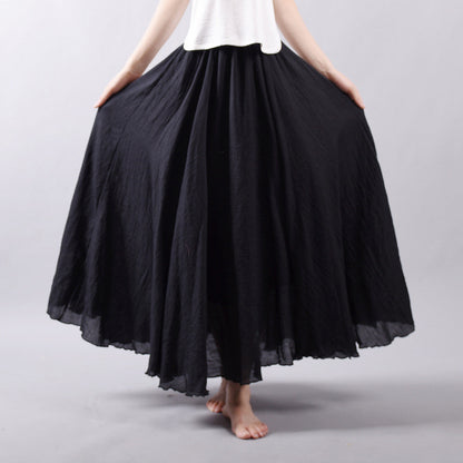 Beige Linen Cotton Maxi Skirt - Elastic Waist, Flowy Bohemian Style 2718