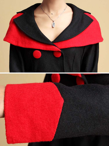 Black Wool Maxi Dress - Red Collar Elegant Winter Dress 322