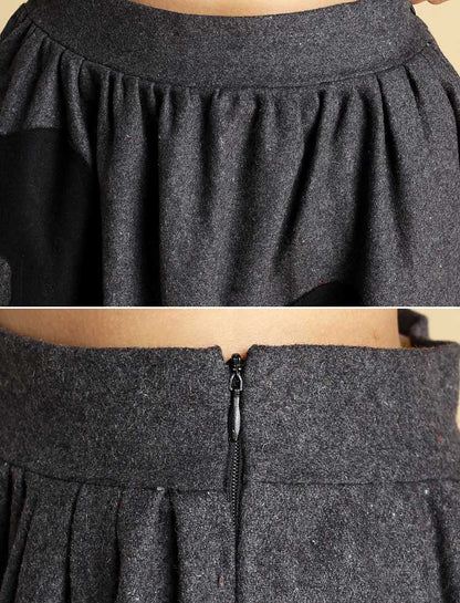 Grey Wool Blend Hi-Lo Skirt - Appliqué Detail | Xiaolizi 350