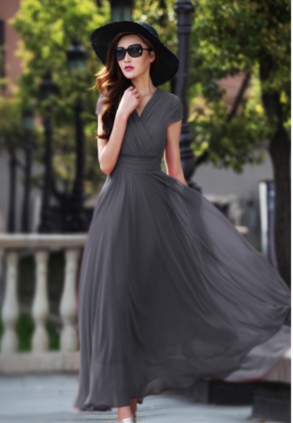 Elegant Chiffon Maxi Dress – Empire Waist Wedding Guest & Vacation Gown 2618-4
