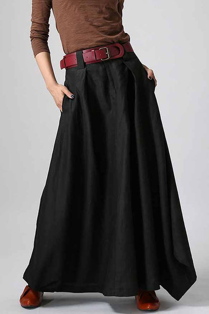 Gray Brown Linen Maxi Skirt – Handmade High Waisted Spring Skirt | Xiaolizi 0905