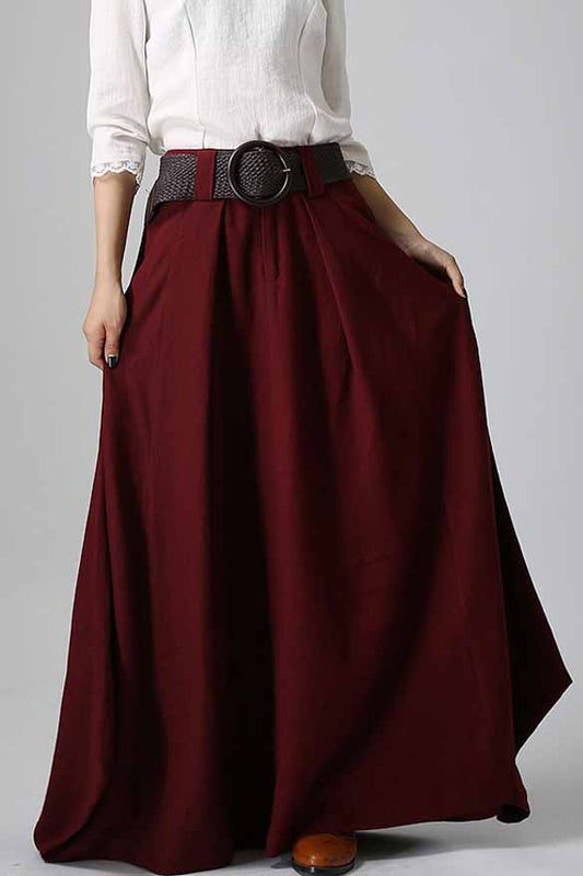 Red maxi linen skirt for women, custom made by xiaolizi 0910#