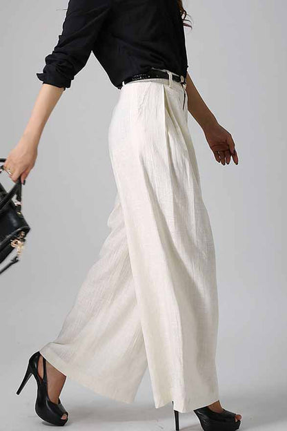 Women's white linen Palazzo pants 0916#