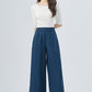 Blue Elastic Waist Linen Pants 4153