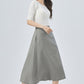 Women Gray Linen Midi Skirt 4152