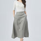 Women Gray Linen Midi Skirt 4152
