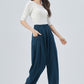 Women Blue Long Linen Pants 4154