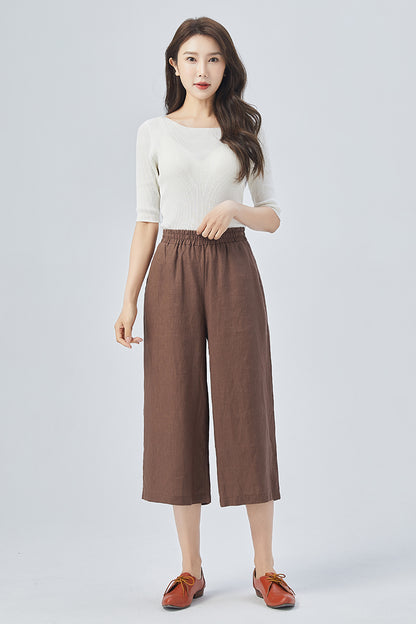 Brown Wide Leg Linen Pants 4157