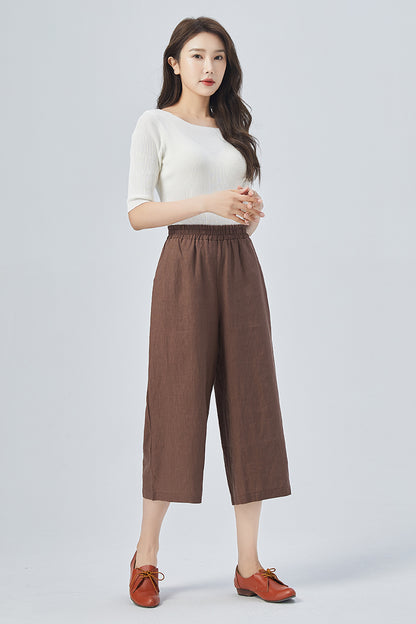 Brown Wide Leg Linen Pants 4157