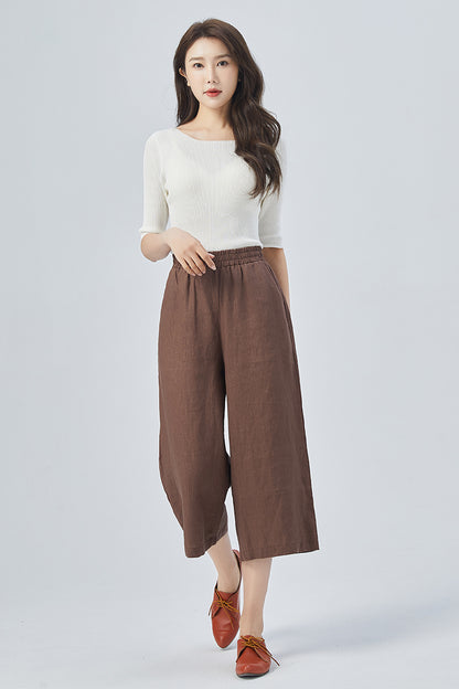 Brown Wide Leg Linen Pants 4157