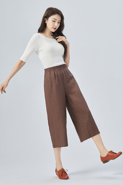 Brown Wide Leg Linen Pants 4157