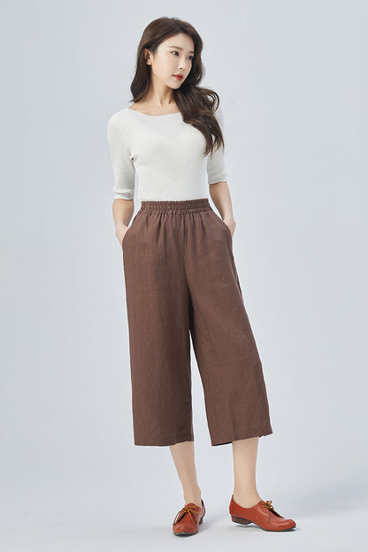 Brown Wide Leg Linen Pants 4157