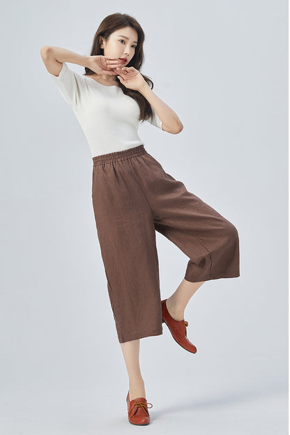 Brown Wide Leg Linen Pants 4157