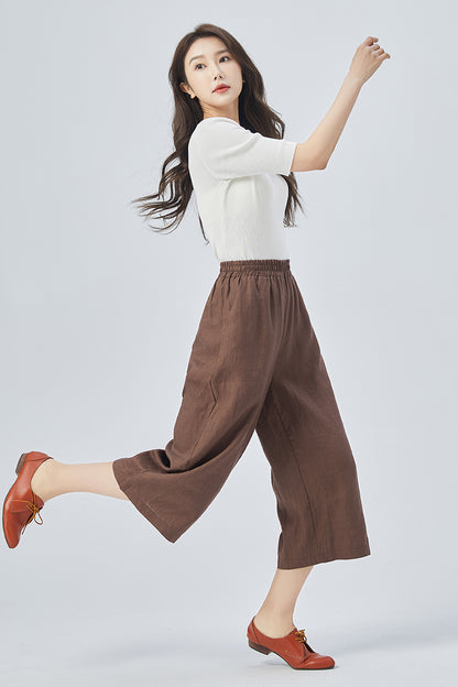Brown Wide Leg Linen Pants 4157