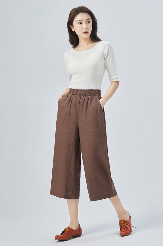 Brown Wide Leg Linen Pants 4157