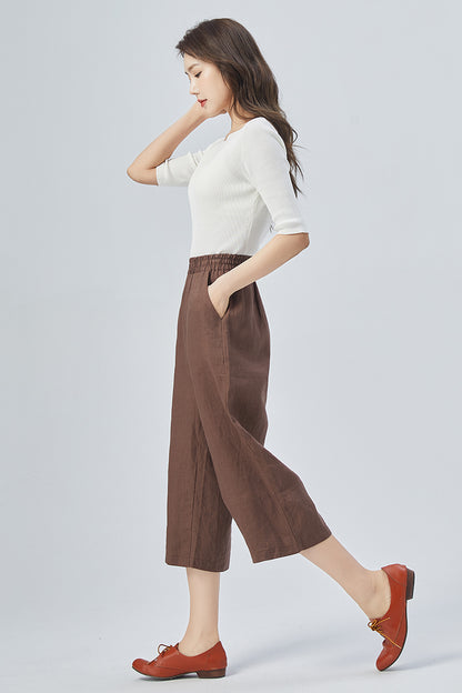 Brown Wide Leg Linen Pants 4157