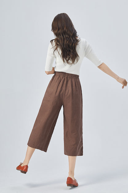 Brown Wide Leg Linen Pants 4157