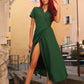 Green Wrap Linen Dress 3266