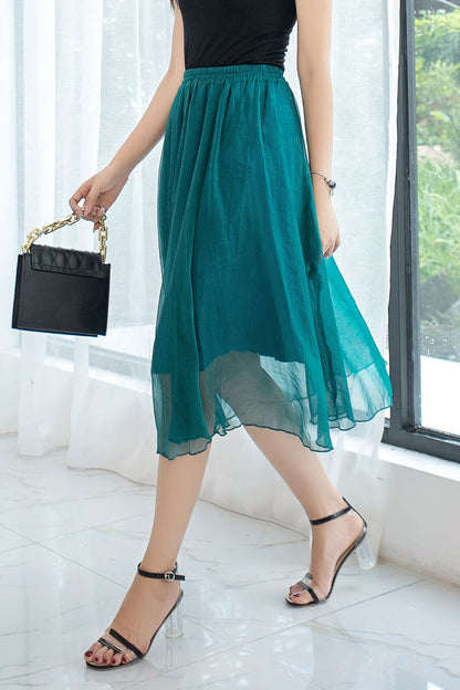 Women A Line Boho Elastic Waist Chiffon Skirt 2913