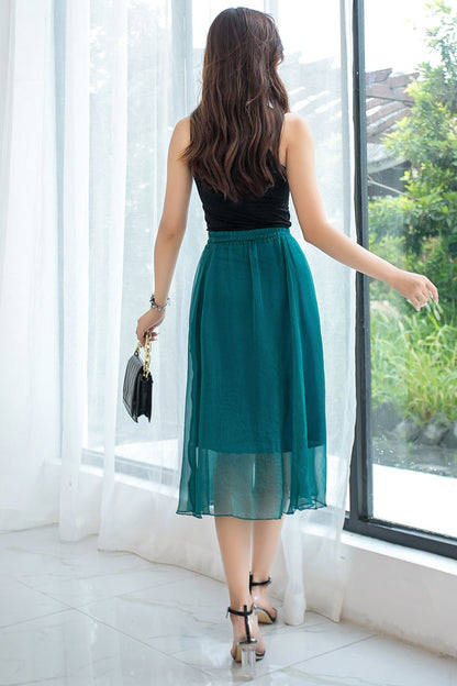 Women A Line Boho Elastic Waist Chiffon Skirt 2913